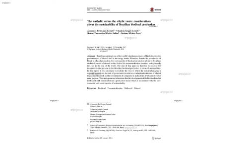 The methylic versus the ethylic route: considerations about the sustainability of Brazilian biodiesel production